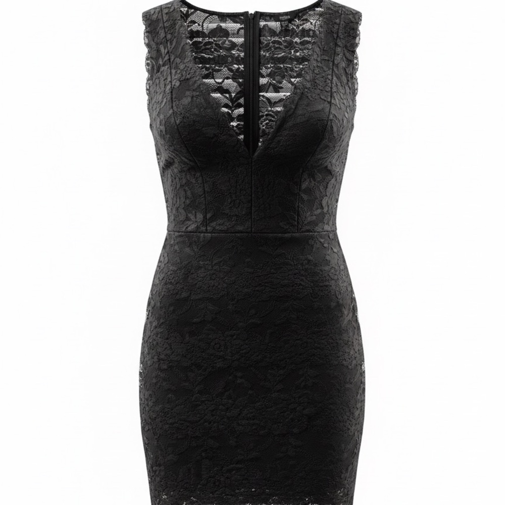 Guess Black Lace V-Neck Mini Dress